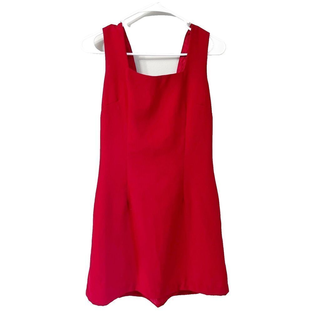 Y2K Rampage Womens Red A Line Dress 7 Sleeveless Pleated Criss Cross Back Tie